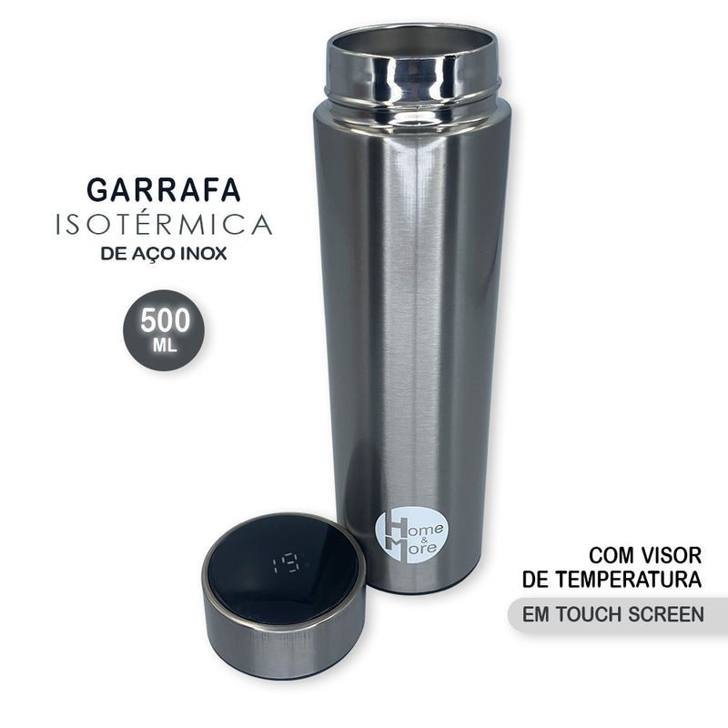 Garrafa Térmica Squeeze Inteligente, Termômetro de Temperatura 500 Ml Inox