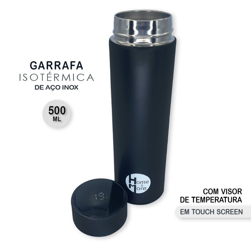 Garrafa Térmica Squeeze Inteligente, Termômetro de Temperatura 500 Ml Inox