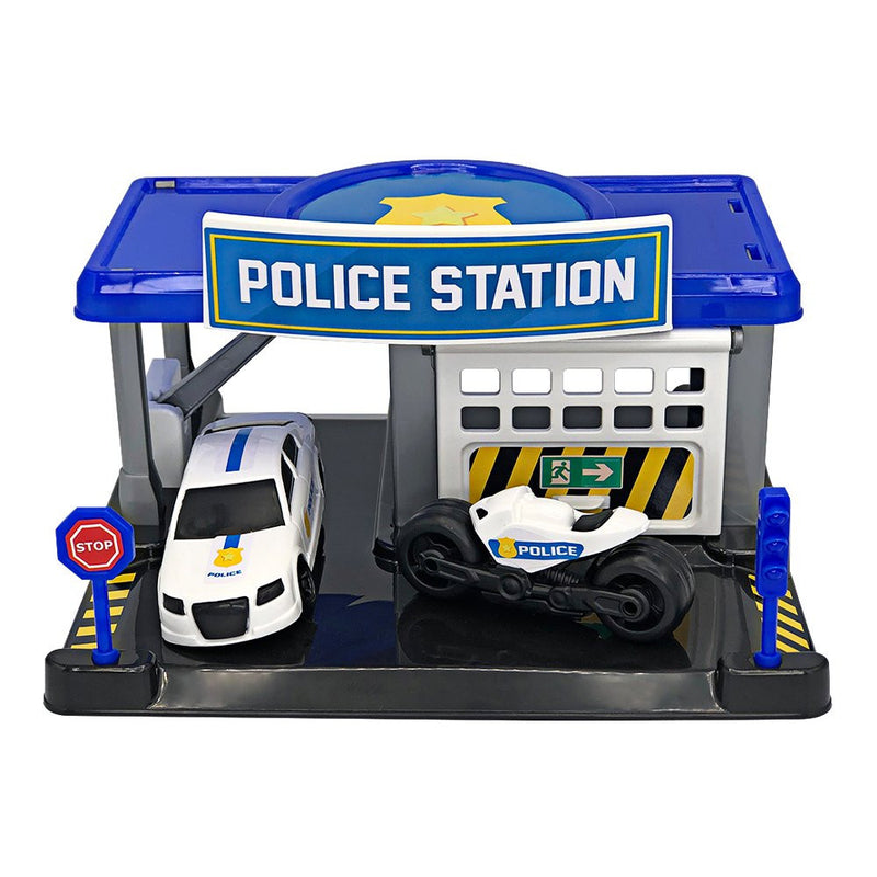 Estação de Policia de Brinquedo com Carro e Moto BS TOYS.