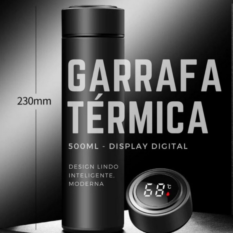 Garrafa Térmica Squeeze Inteligente, Termômetro de Temperatura 500 Ml Inox