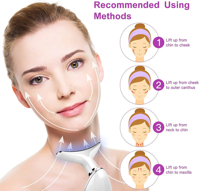 Massageador Facial Rejuvenescedor com Luz LED, terapia do Rosto e Pescoço.