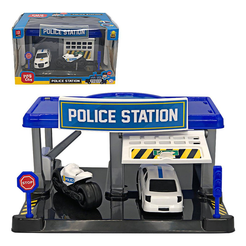 Estação de Policia de Brinquedo com Carro e Moto BS TOYS.